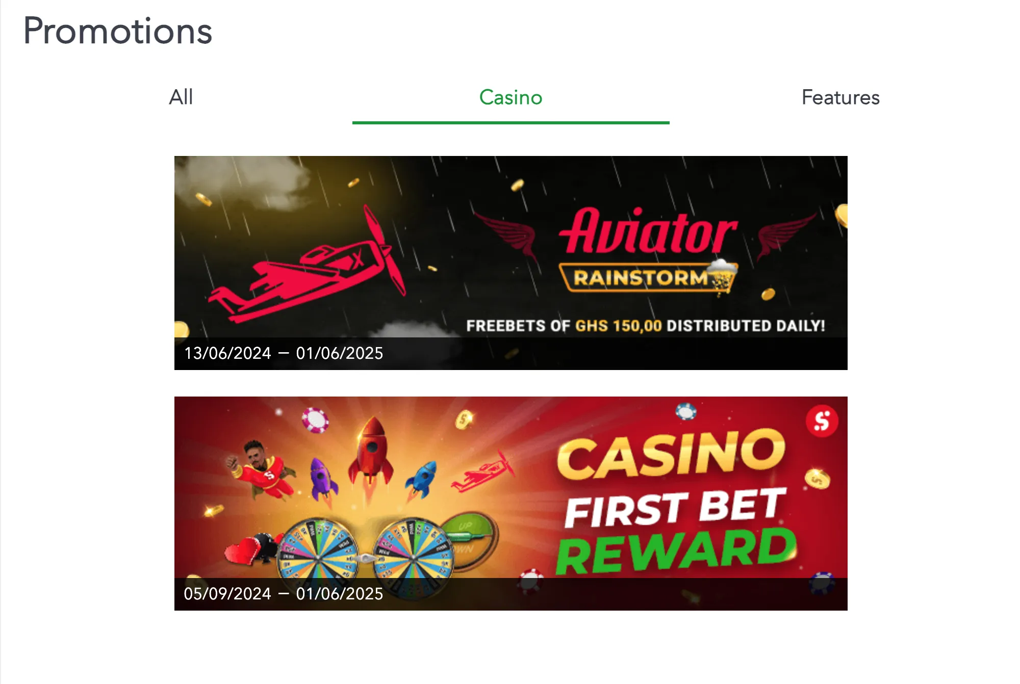 Overview of current casino bonuses and promotional offers at Sportybetgame Ghana